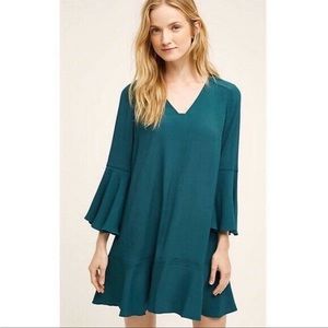 Anthropologie HD in Paris Teal Ruffle Hem Dress 0P